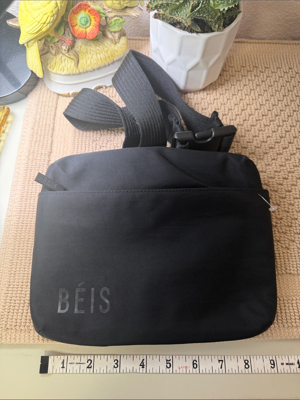 BÉIS Black Nylon Crossbody/ Belt Bag Adjustable Strap